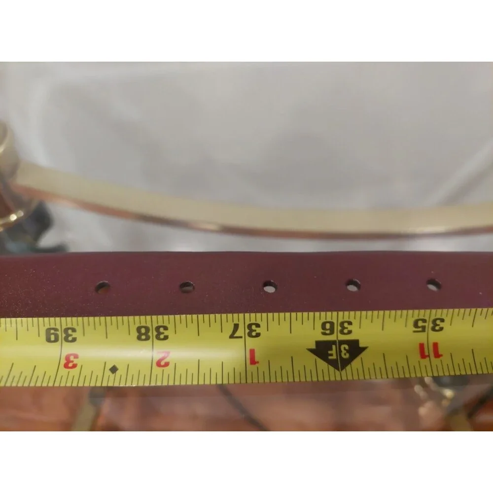 Pierre Cardin Soft Brown Leather Belt Size 38 Square Golden Buckle Cowhide Spain